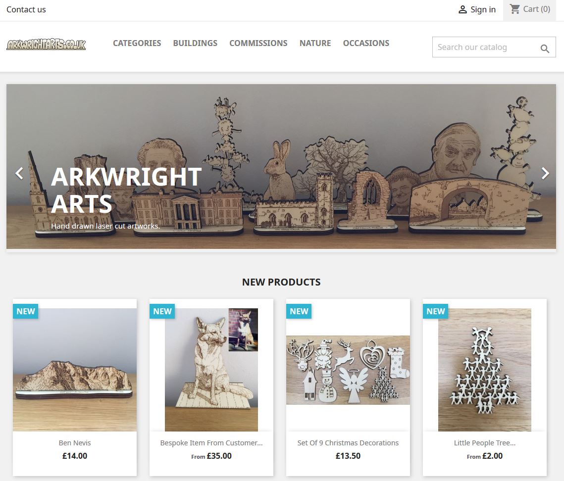 Screenshot of Arkwright Arts shop